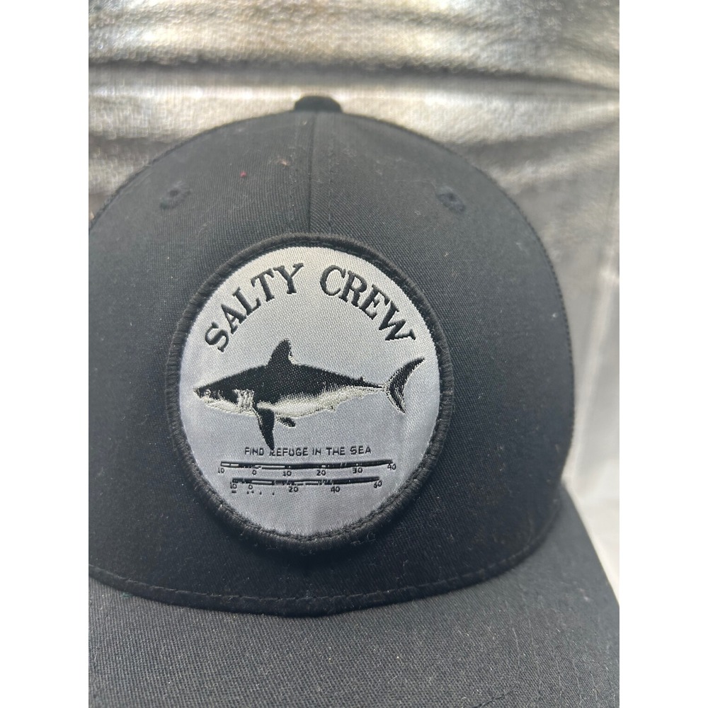 Salty Crew Shark Patch Trucker Hat Black Mesh Snapback Yupoong Fishing Cap